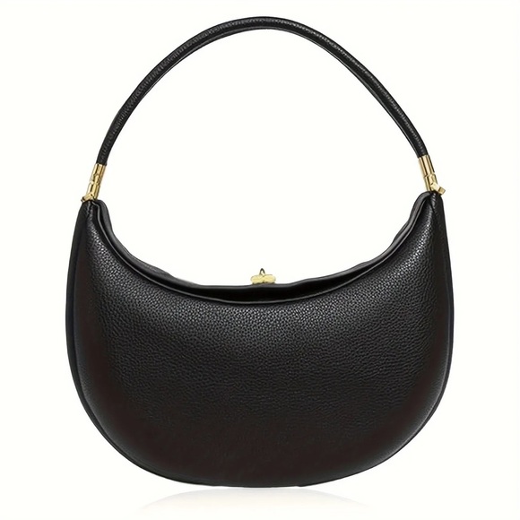 Handbags - Black Leather Bag Hobo Purse Handbag Crescent bag 4 in 1 style Trendy Fashion